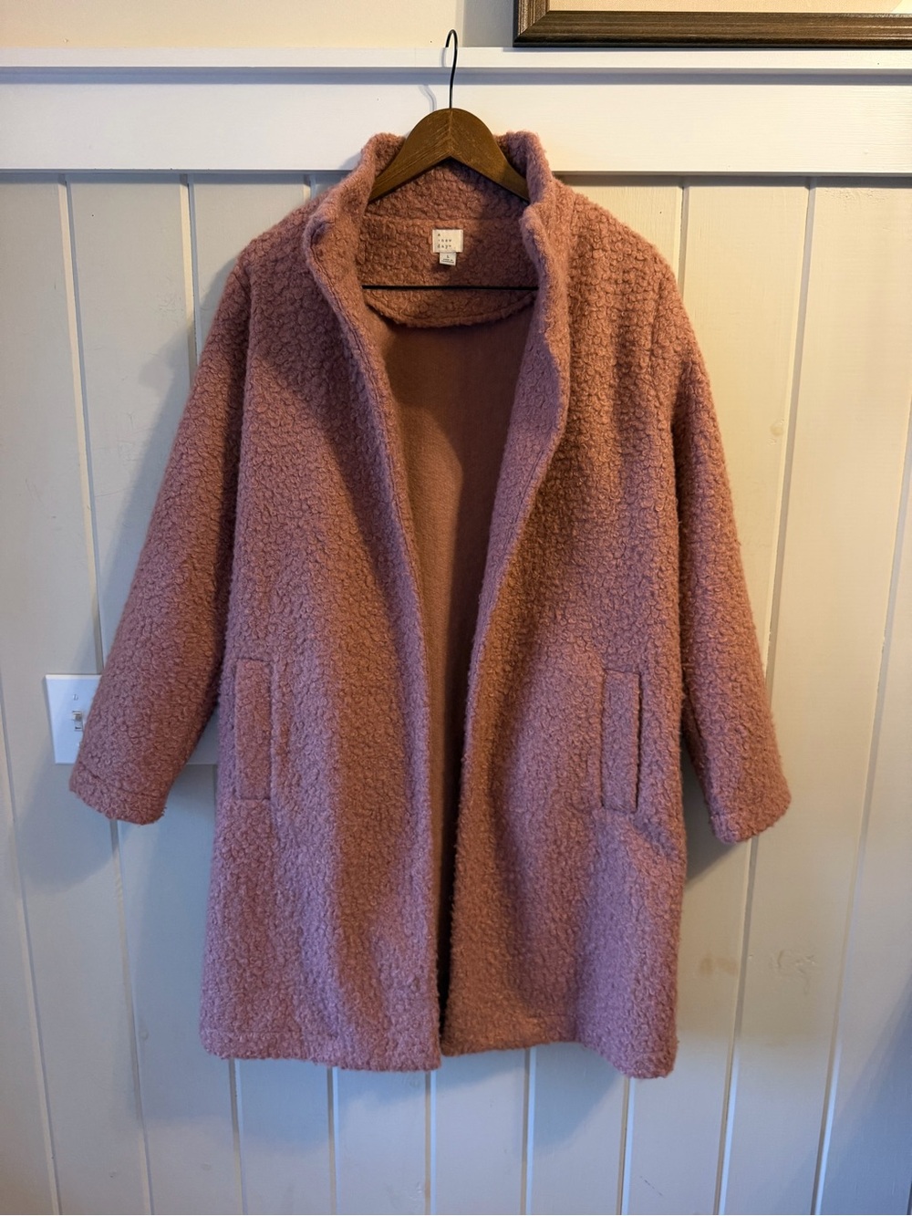Women’s a new day Dusty Pink Long Teddy Coat, Size Large